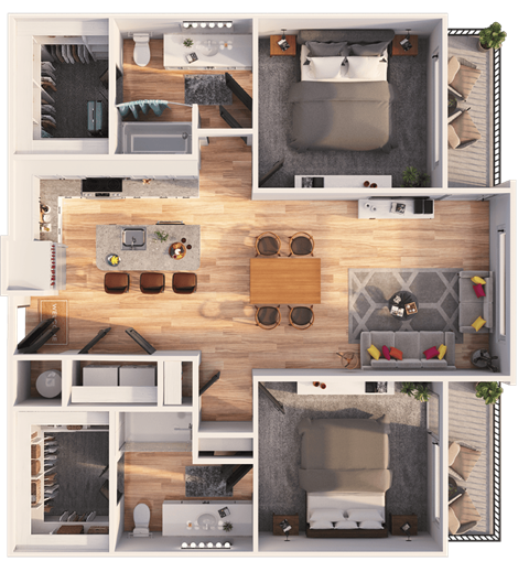 Floor plan for 2 beds, 2 baths, 1103 sqft